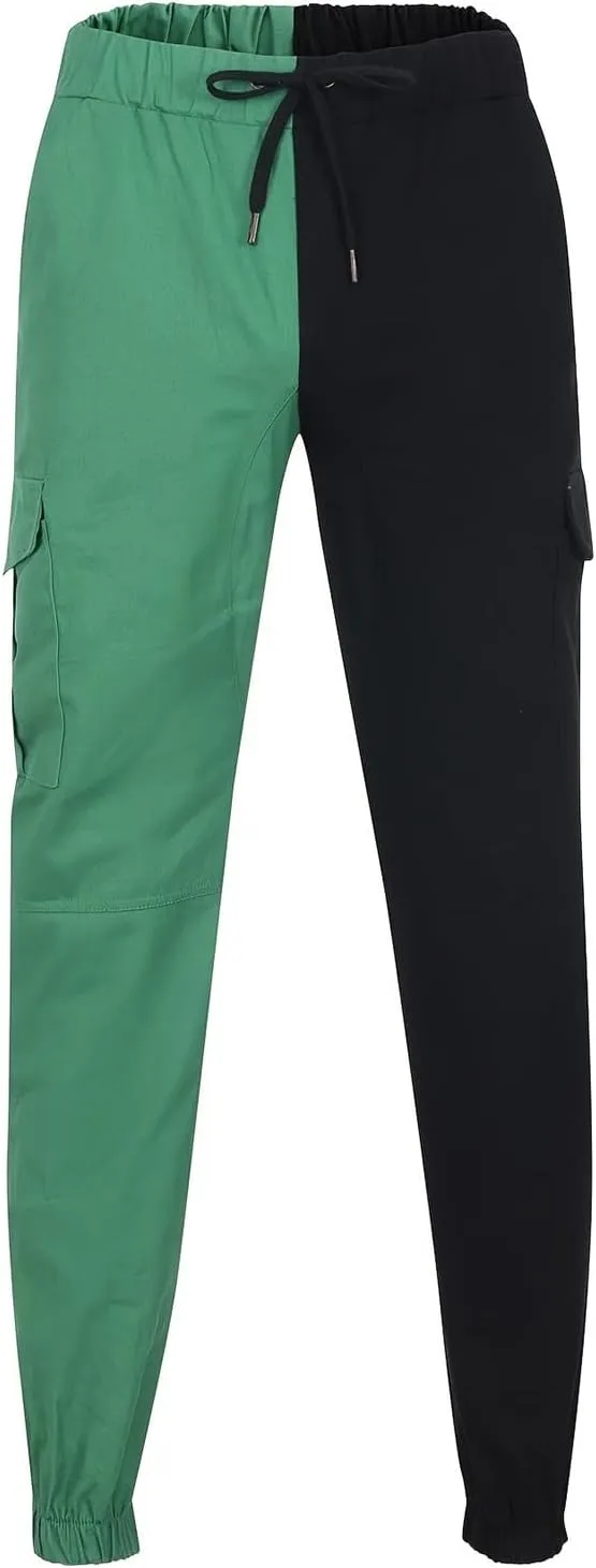 Mens Cargo Pants Casual Multi Pockets Work Pants Trendy Color Block Hiking Pants Elastic Waist Drawstring Jogger Pants