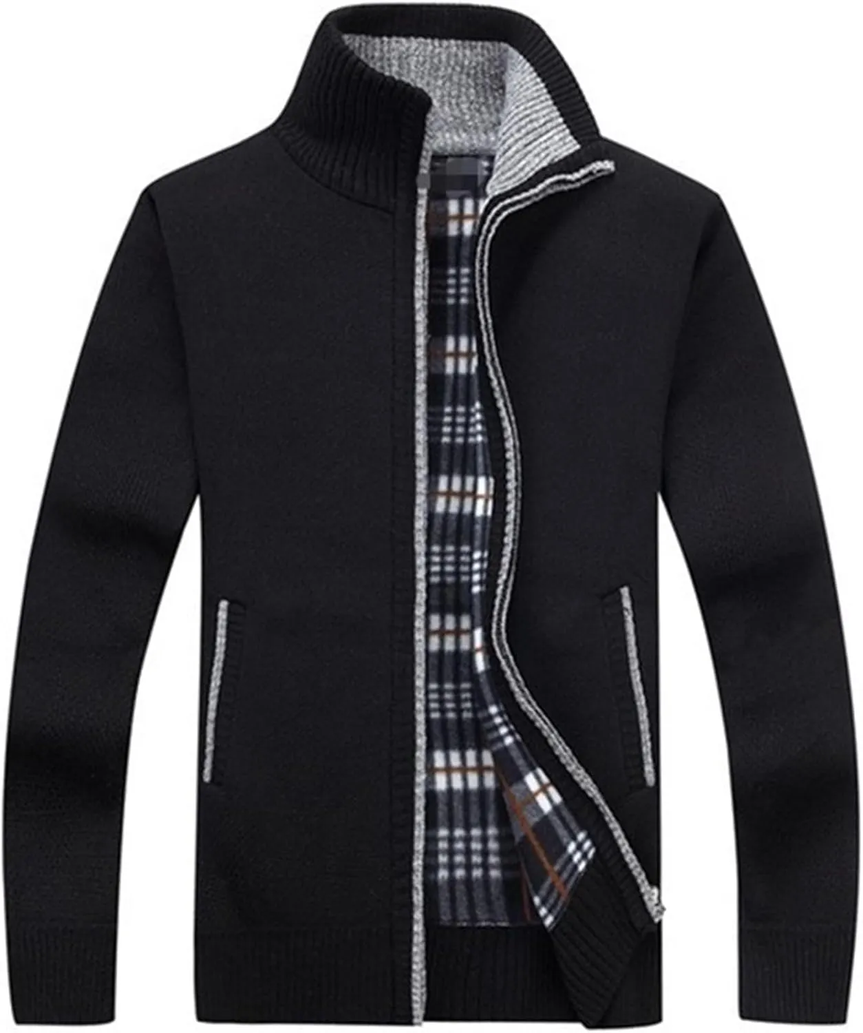 Men's Cashmere Sweaters, Men's Shawl Collar Cardigans Slim Fit Full Zipper Cable Knit Long Sleeve Sweater Pockets