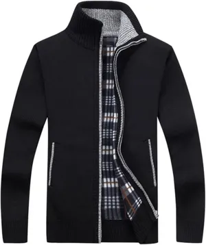 Men's Cashmere Sweaters, Men's Shawl Collar Cardigans Slim Fit Full Zipper Cable Knit Long Sleeve Sweater Pockets
