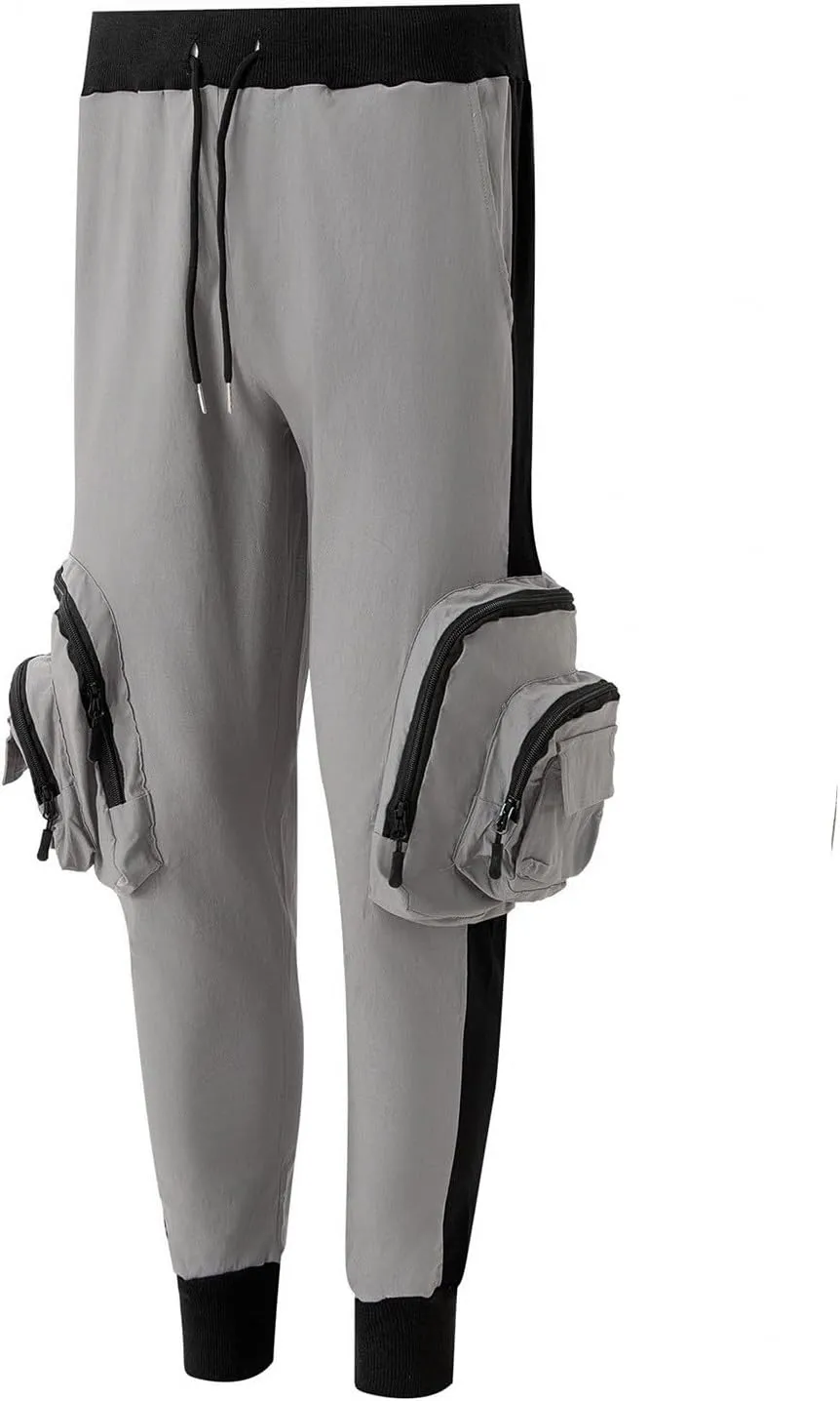 Men's Casual Cotton Cargo Pants Elastic Waist with Belt Cargo Men's Cargo Pants Elastic Waistband Chino Slim Skinny