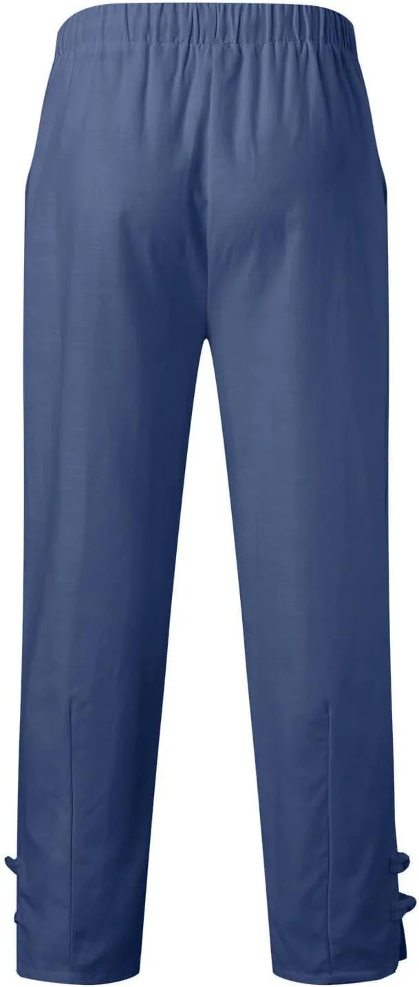 Men's Casual Cotton Linen Pants Beach Summer Pants Capri Harem Pirate Viking Pant Baggy Sweatpants with Pockets