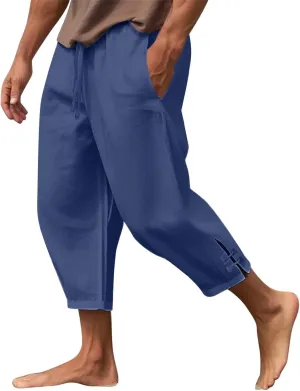 Men's Casual Cotton Linen Pants Beach Summer Pants Capri Harem Pirate Viking Pant Baggy Sweatpants with Pockets