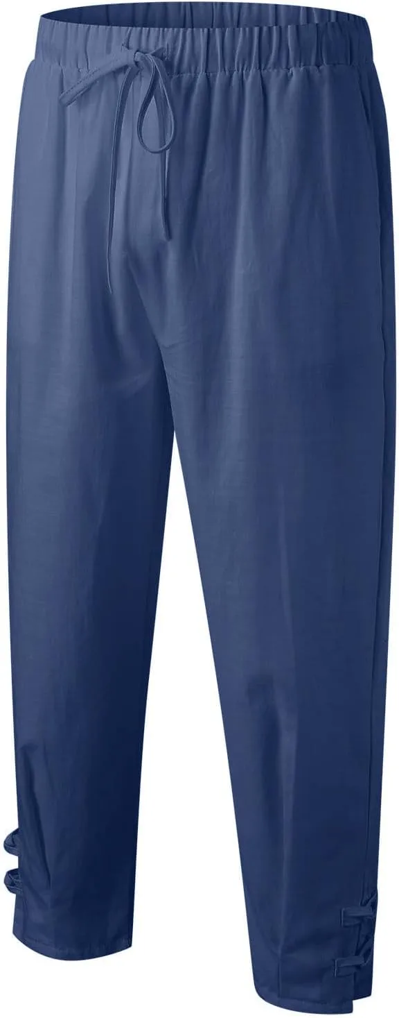 Men's Casual Cotton Linen Pants Beach Summer Pants Capri Harem Pirate Viking Pant Baggy Sweatpants with Pockets