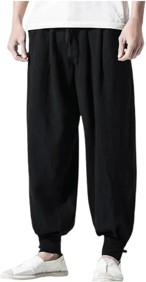 Mens Casual Pants Linen Pants Drawstring Beach Trousers Relaxed-Fit Yoga Pants Soft Elastic Waist Pants