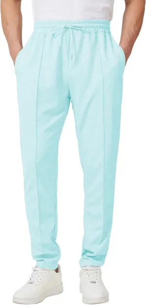 Men's Casual Pants Waffle Knit Pants Lightweight Open Bottom Pants Slim Fit Drawstring Jogger Yoga Pants with Pockets