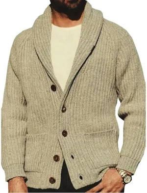 Men's Casual Shawl Cardigan Sweater Men's Long Sleeve Casual Knitted Cardigan Retro Button Down Slim Knitwear