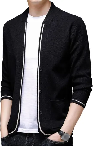 Men's Collar Knitted Cardigan Button Down Male Knits with Pockets Winter Long Sleeve Knit Cardigans