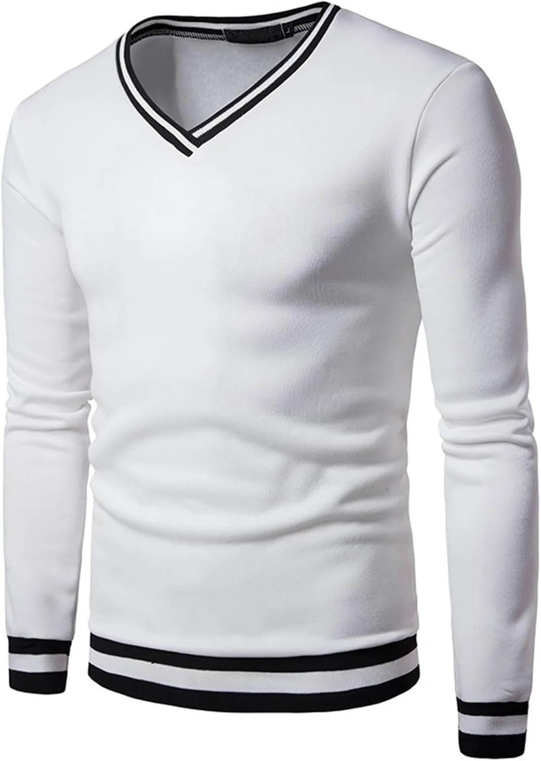 Men's Cotton V Neck Sweater Knitted Color Block Pullover Sweatshirt Casual Long Sleeve Slim Fit Soft Jumper Tops