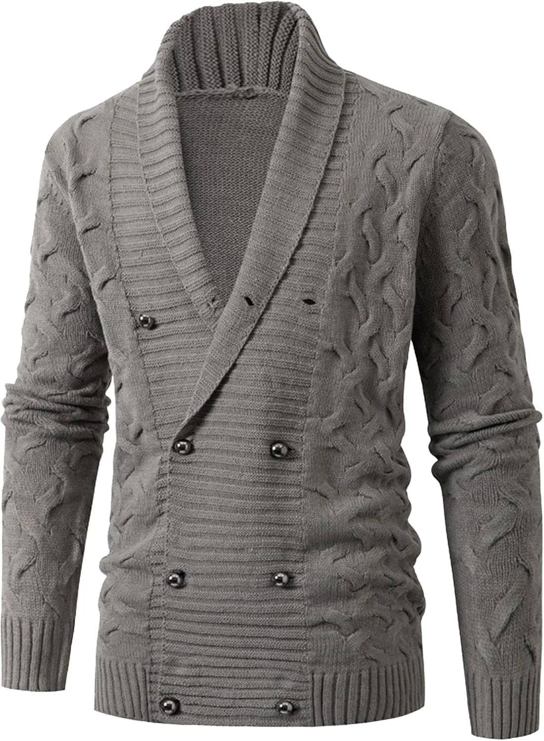 Men's Double Breasted Knitted Cardigan Fit Long Sleeve Casual Knits Cardigans Winter Shawl Collar Knit Sweater Coat