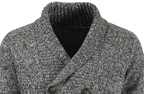 Men's Double Breasted Knitted Cardigan Fit Long Sleeve Casual Knits Cardigans Winter Shawl Collar Knit Sweater Coat