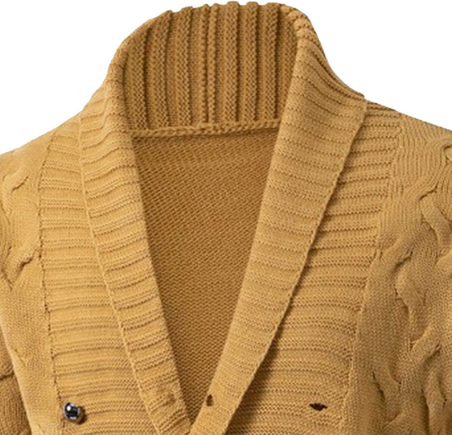 Men's Double Breasted Knitted Cardigan Fit Long Sleeve Casual Knits Cardigans Winter Shawl Collar Knit Sweater Coat