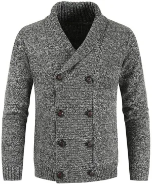 Men's Double Breasted Knitted Cardigan Fit Long Sleeve Casual Knits Cardigans Winter Shawl Collar Knit Sweater Coat