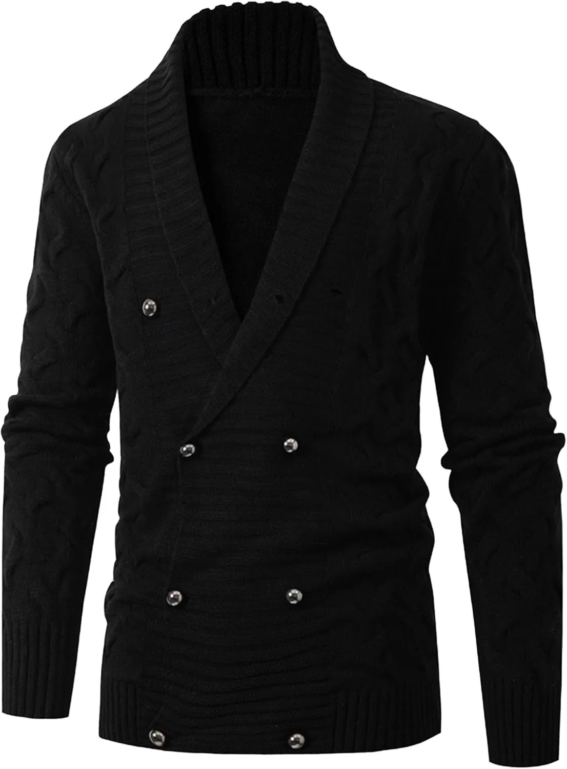 Men's Double Breasted Knitted Cardigan Fit Long Sleeve Casual Knits Cardigans Winter Shawl Collar Knit Sweater Coat