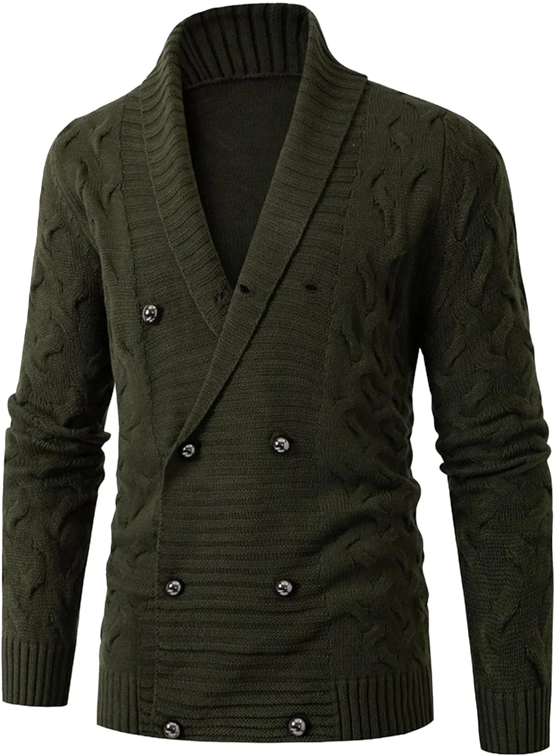 Men's Double Breasted Knitted Cardigan Fit Long Sleeve Casual Knits Cardigans Winter Shawl Collar Knit Sweater Coat