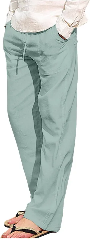 Mens Drawstring Pants Straight Leg Pants with Pocket Loose Wide-Leg Pants Casual Khaki Pants Classic Track Pants