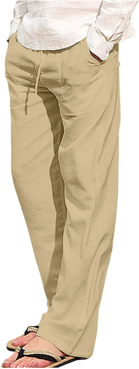 Mens Drawstring Pants Straight Leg Pants with Pocket Loose Wide-Leg Pants Casual Khaki Pants Classic Track Pants