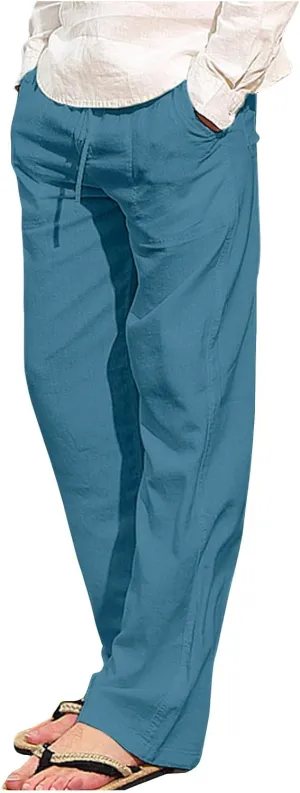Mens Drawstring Pants Straight Leg Pants with Pocket Loose Wide-Leg Pants Casual Khaki Pants Classic Track Pants