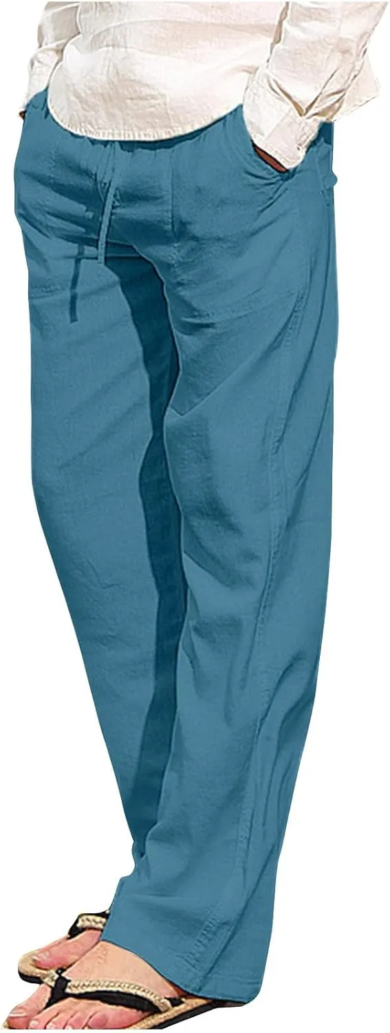 Mens Drawstring Pants Straight Leg Pants with Pocket Loose Wide-Leg Pants Casual Khaki Pants Classic Track Pants