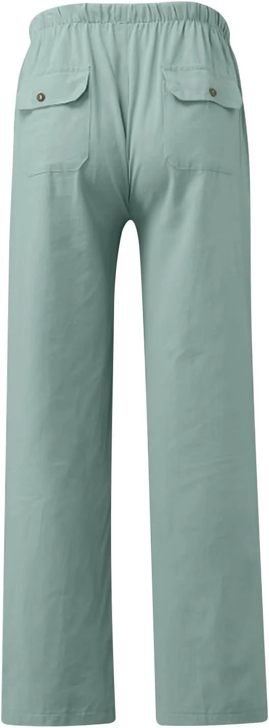 Mens Drawstring Pants Straight Leg Pants with Pocket Loose Wide-Leg Pants Casual Khaki Pants Classic Track Pants
