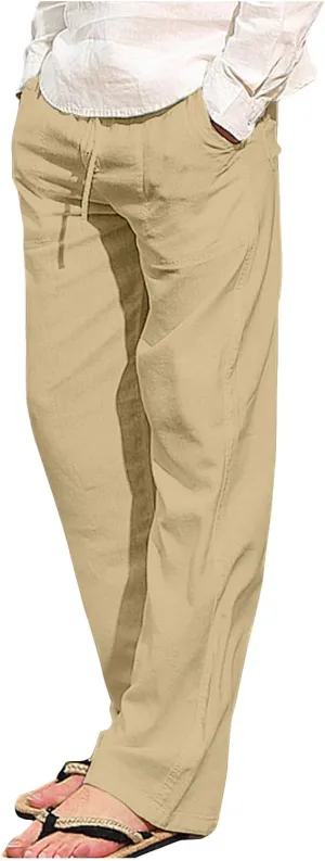 Mens Drawstring Pants Straight Leg Pants with Pocket Loose Wide-Leg Pants Casual Khaki Pants Classic Track Pants