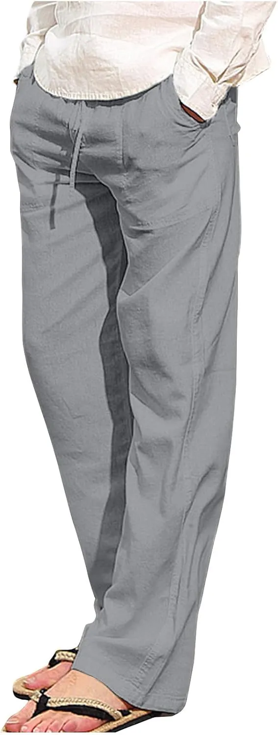 Mens Drawstring Pants Straight Leg Pants with Pocket Loose Wide-Leg Pants Casual Khaki Pants Classic Track Pants