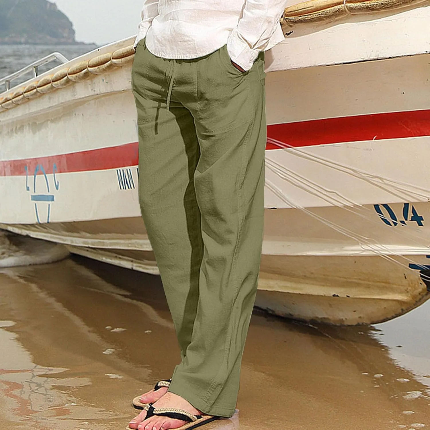 Mens Drawstring Pants Straight Leg Pants with Pocket Loose Wide-Leg Pants Casual Khaki Pants Classic Track Pants
