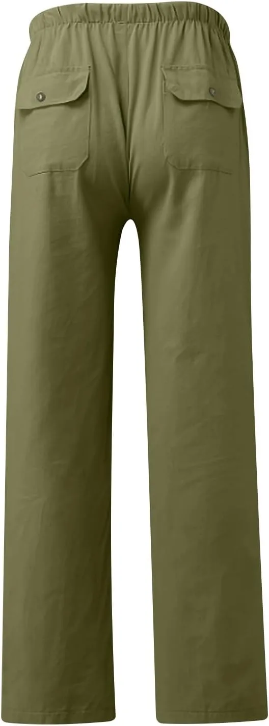 Mens Drawstring Pants Straight Leg Pants with Pocket Loose Wide-Leg Pants Casual Khaki Pants Classic Track Pants