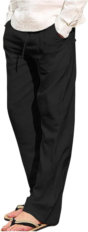 Mens Drawstring Pants Straight Leg Pants with Pocket Loose Wide-Leg Pants Casual Khaki Pants Classic Track Pants