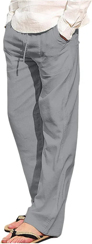 Mens Drawstring Pants Straight Leg Pants with Pocket Loose Wide-Leg Pants Casual Khaki Pants Classic Track Pants