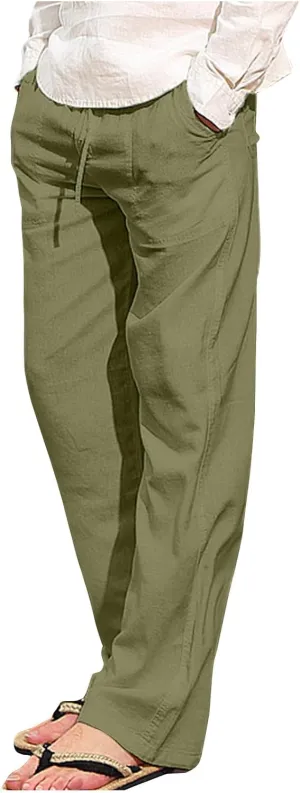 Mens Drawstring Pants Straight Leg Pants with Pocket Loose Wide-Leg Pants Casual Khaki Pants Classic Track Pants