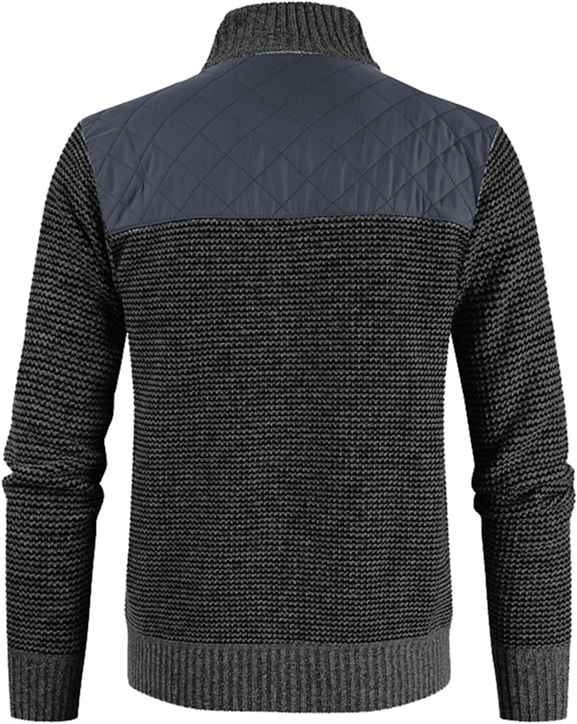 Men's Full Zip Cardigan Sweater Slim Fit Cable Knitted Zip Up Sweater Casual Patchwork Cardigan Sweater with Pockets