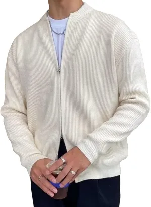 Men's Knit Full Zip Up Casual Sweater Loose Fit Cardigan Classic Sweater Solid Regular Fall Winter Sweaters