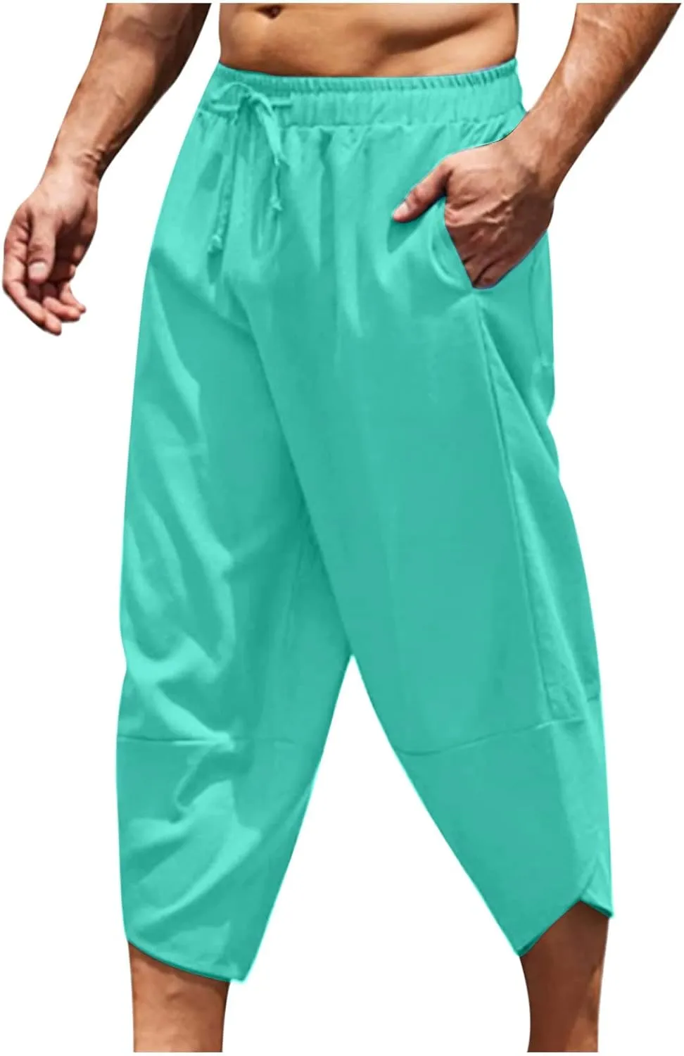Mens Linen Pants Casual Pants Relaxed-Fit Beach Trousers Summer Yoga Pants Drawstring Elastic Waist Pants