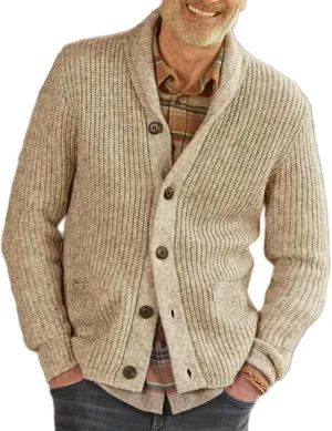 Men's Long-Sleeve Shawl Collar Cardigan Men Button Down Knitted Sweaters Men Cable Knit Shawl Knitwear
