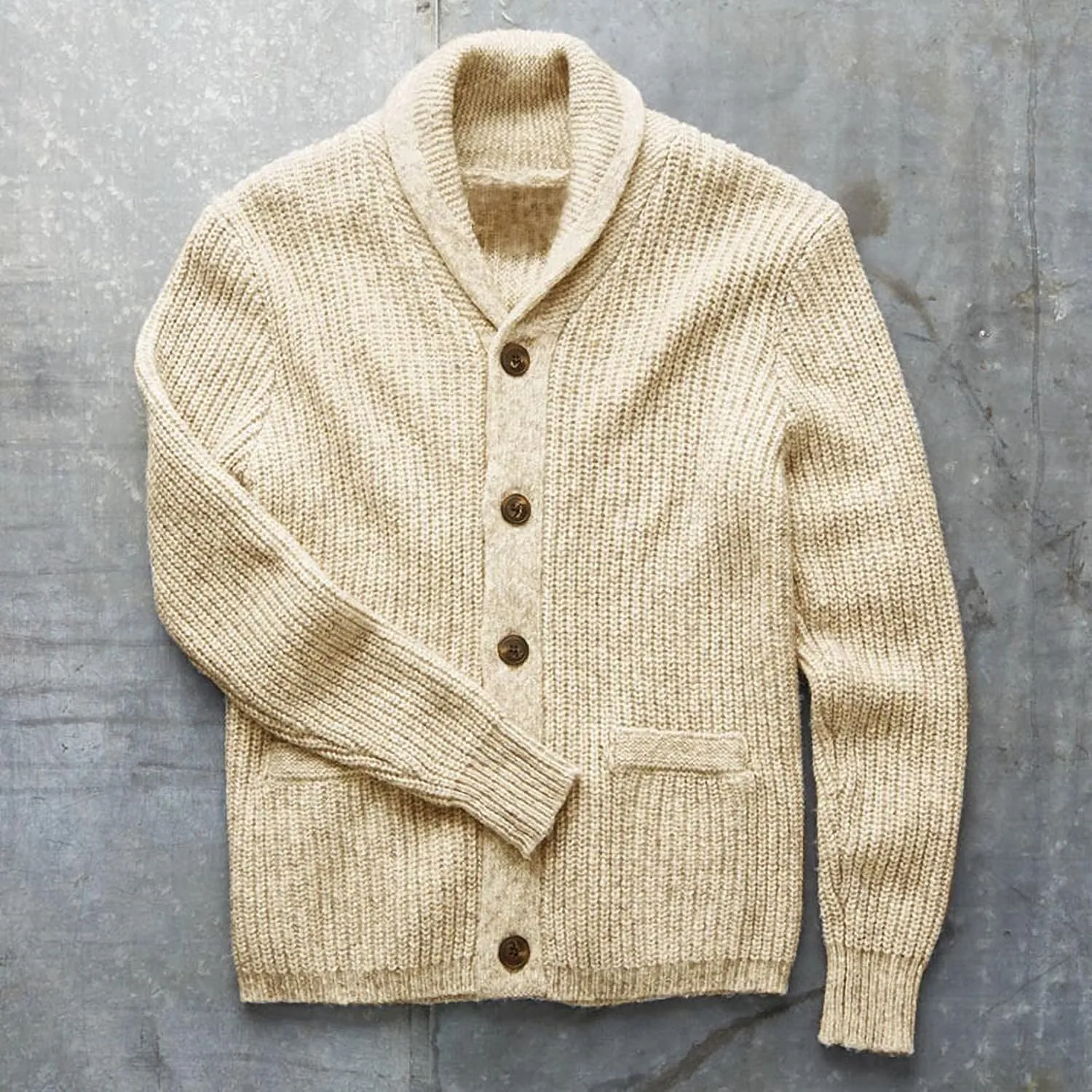 Men's Long-Sleeve Shawl Collar Cardigan Men Button Down Knitted Sweaters Men Cable Knit Shawl Knitwear