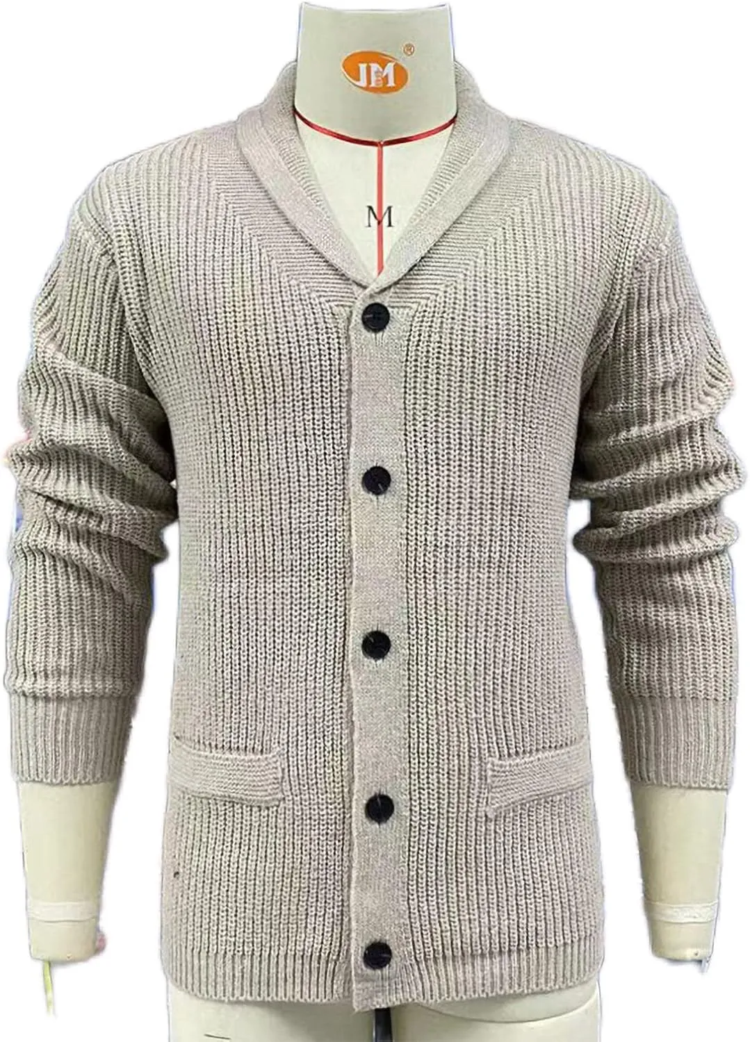 Men's Long-Sleeve Shawl Collar Cardigan Men Button Down Knitted Sweaters Men Cable Knit Shawl Knitwear