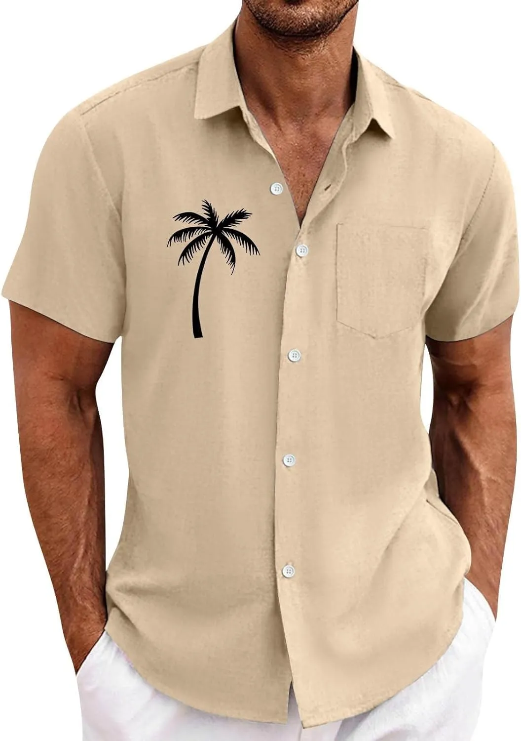 Men's Short Sleeve Button Up Hawaiian Shirt 1950s Vintage Tropical Palm Holiday Beach Shirts Lightweight Quick Dry Top