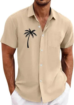 Men's Short Sleeve Button Up Hawaiian Shirt 1950s Vintage Tropical Palm Holiday Beach Shirts Lightweight Quick Dry Top