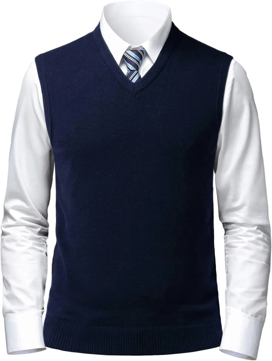 Mens Soft V Neck Crew Neck Knitted Sweater Vest Solid Sleeveless Pullover Slim Fit Plain Color for Dad Husband