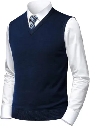 Mens Soft V Neck Crew Neck Knitted Sweater Vest Solid Sleeveless Pullover Slim Fit Plain Color for Dad Husband