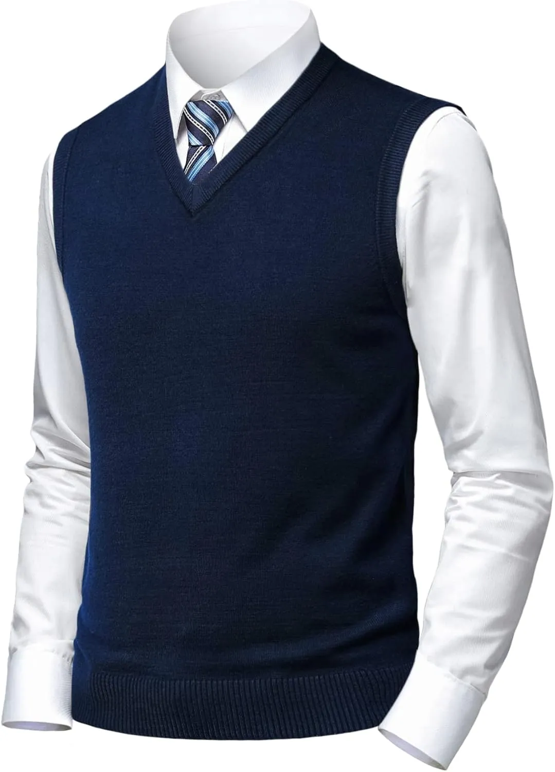 Mens Soft V Neck Crew Neck Knitted Sweater Vest Solid Sleeveless Pullover Slim Fit Plain Color for Dad Husband