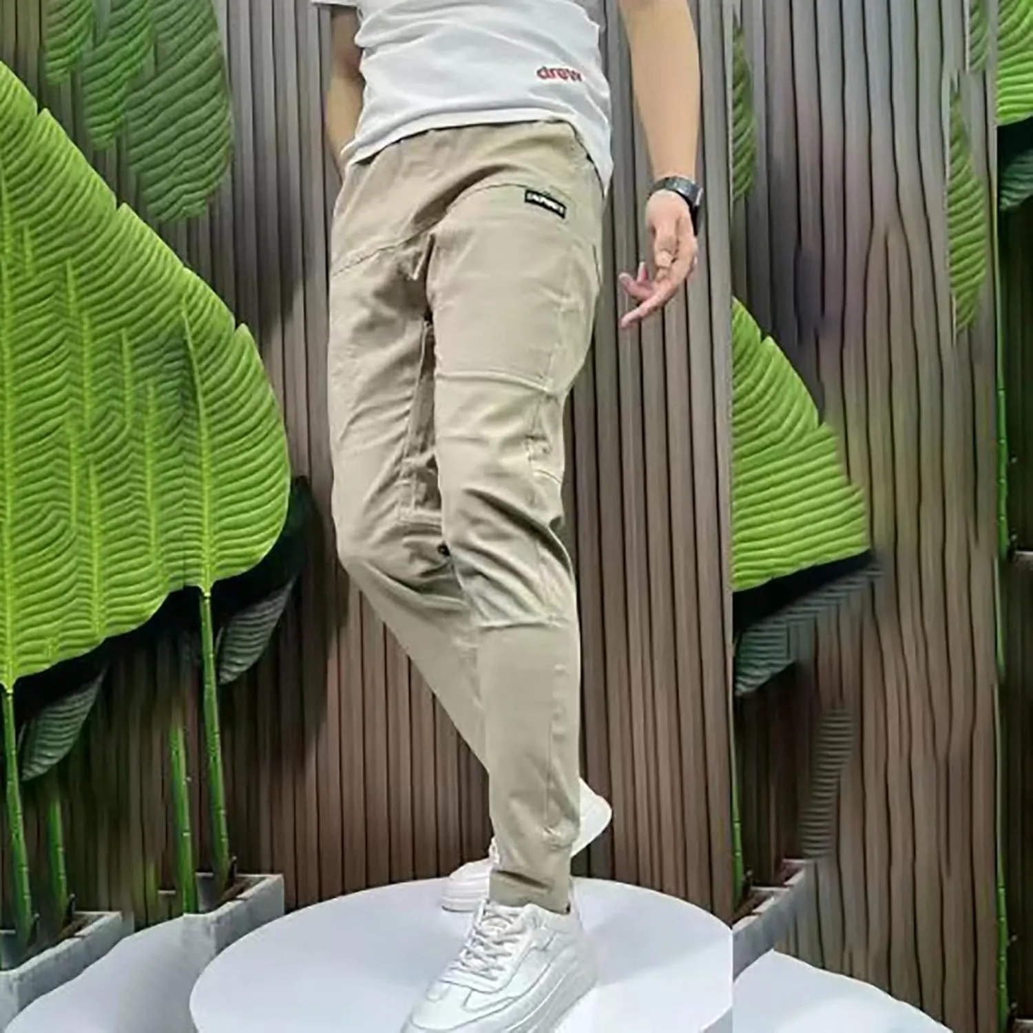 Men's Stretch Multi-Pocket Skinny Cargo Pants, Outdoor Casual Drawstring Joggers Pants Cargo Pants Work Pants for