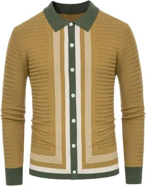 Men's Striped Knitted Jacket Button Down Knit Polo Shirts Coat Classic Stripe Men Knits Cardigan Sweaters