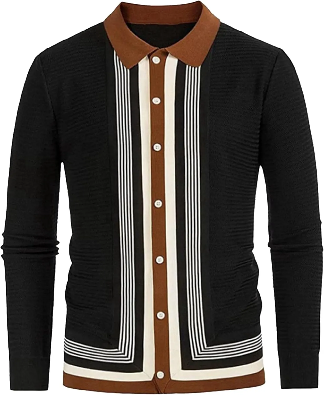 Men's Striped Knitted Jacket Button Down Knit Polo Shirts Coat Classic Stripe Men Knits Cardigan Sweaters