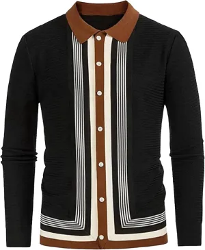 Men's Striped Knitted Jacket Button Down Knit Polo Shirts Coat Classic Stripe Men Knits Cardigan Sweaters