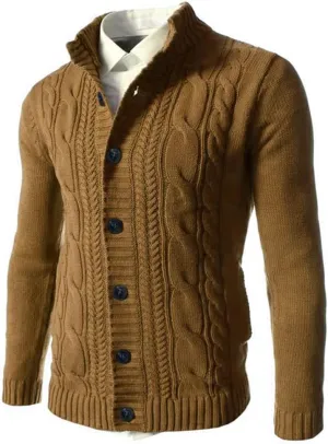 Mens Sweater Cardigan Cardigan Sweaters Stand Collar Button Down Ribbed Knitted Sweater with Pockets