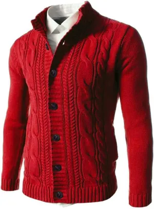 Mens Sweater Cardigan Cardigan Sweaters Stand Collar Button Down Ribbed Knitted Sweater with Pockets