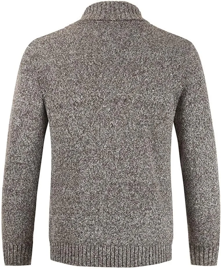 Mens Sweater Cardigan Shawl Collar Cardigan Sweater Slim Fit Button Down Cable Knitted Sweater with Pocket