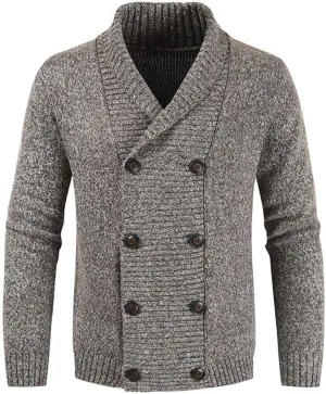 Mens Sweater Cardigan Shawl Collar Cardigan Sweater Slim Fit Button Down Cable Knitted Sweater with Pocket