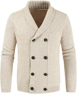 Mens Sweater Cardigan Shawl Collar Cardigan Sweater Slim Fit Button Down Cable Knitted Sweater with Pocket